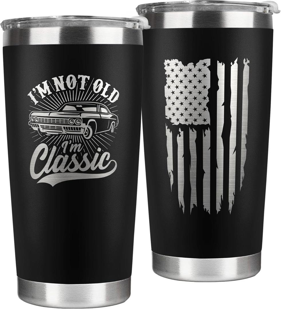 Gifts for Men, Dad from Daughter Son - 30th, 40th, 50th and 60th Birthday Gifts for Men, Grandpa - Funny Tumbler Gift, Im Not Old Im Classic - 20 Oz Stainless Steel Tumbler