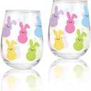 FYSUIMU 2Pcs Easter Stemless Wine Glasses 17oz Easter Bunny Drinking Glasses Colorful Rabbit Tumbler Cups for Spring Holiday Birthday Party Supplies Gifts
