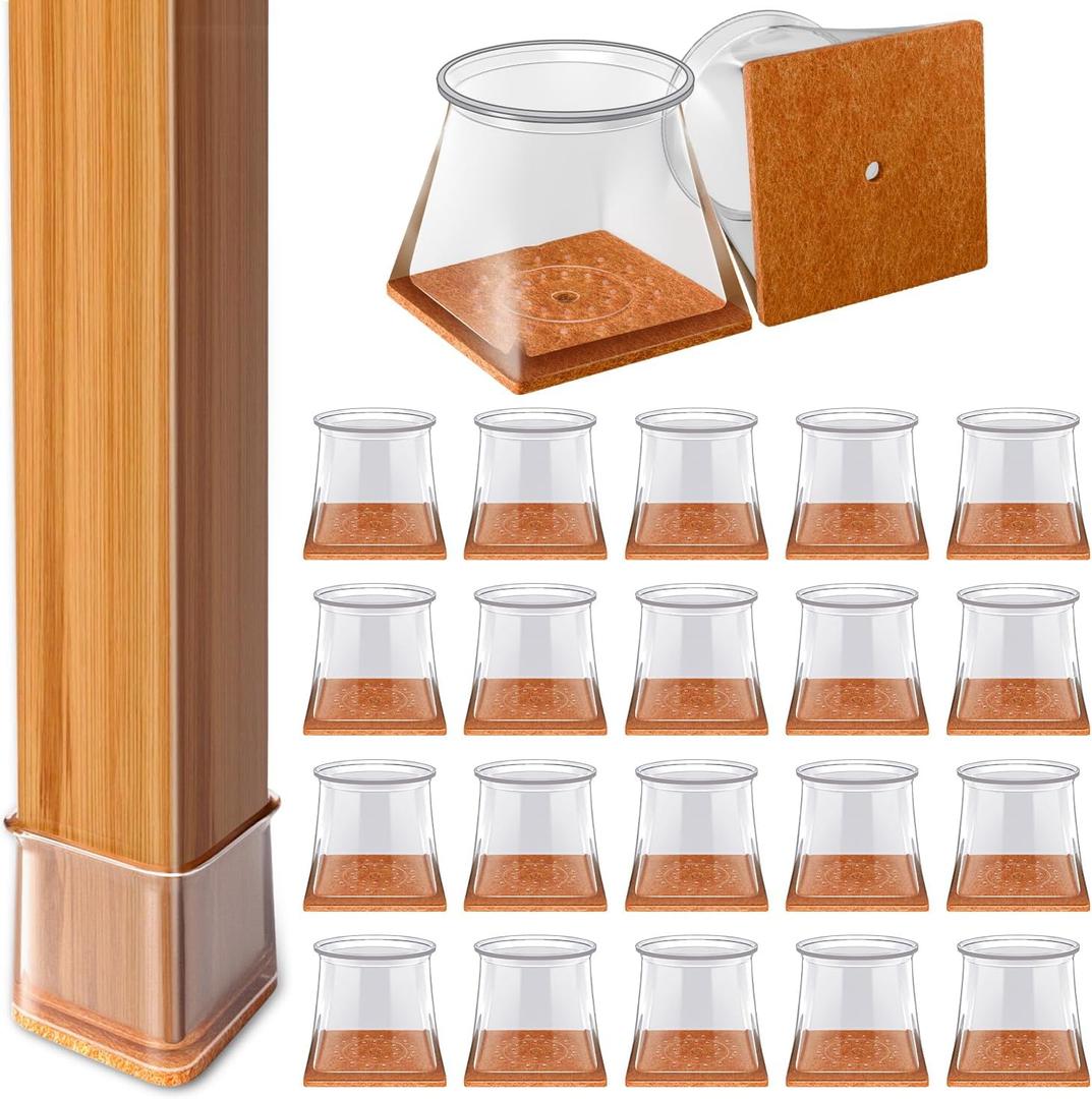 28Pcs Chair Leg Floor Protectors Square Silicone Chair Leg Protectors for Hardwood Floors Felt Furniture Pads Clear Chair Sliders for Wooden Floors(Fit:0.76" ~ 1.01")