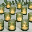 SUPMIND Votive Candle Holders of 24, Glass Holders Bulk for Table Centerpiece, Tea Lights Candle Holders for Wedding Shower, Home Decor and Party Dark Green