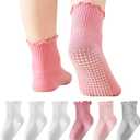 BISOUSOX Toddler Ruffle Socks for Girls, Baby Girl Grip White Frilly Grippy Non Slip Sock with Grips 0-6-12 Months 1-5T