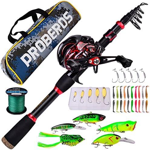 Fishing Rod and Reel Combo, 6.9ft Carbon Fiber Telescopic Fishing Pole with Spinning/Baitcasting Reel Combos, Sea Saltwater Freshwater Ice Bass Fishing Tackle Set Fishing Rods Kit