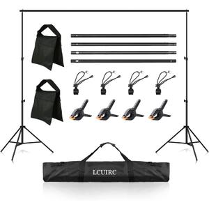 Photo Backdrop Stand, 6.5x10ft Background Stand Kit with 4 Crossbars, 4 Spring Clamps, 4 Backdrop Clips, 2 Sandbags, and Carrying Bag for Parties Decoration