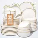 Pokini 32 Piece White Dinnerware Set with Pasta Bowls, Reactive Glaze Stoneware for 8 | Perfect for MultiCourse Dinners, Hosting Large Groups, Holiday Serving Needs