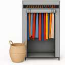 HOLDN STORAGE Portable Wardrobe Closet - 50 lb Capacity, Internal Heavy Duty Metal Rod, Zipper & Clear Window, Durable Clothes Organizer, Tool-Free Easy Assembly, Dark Gray Canvas Cover (Medium)