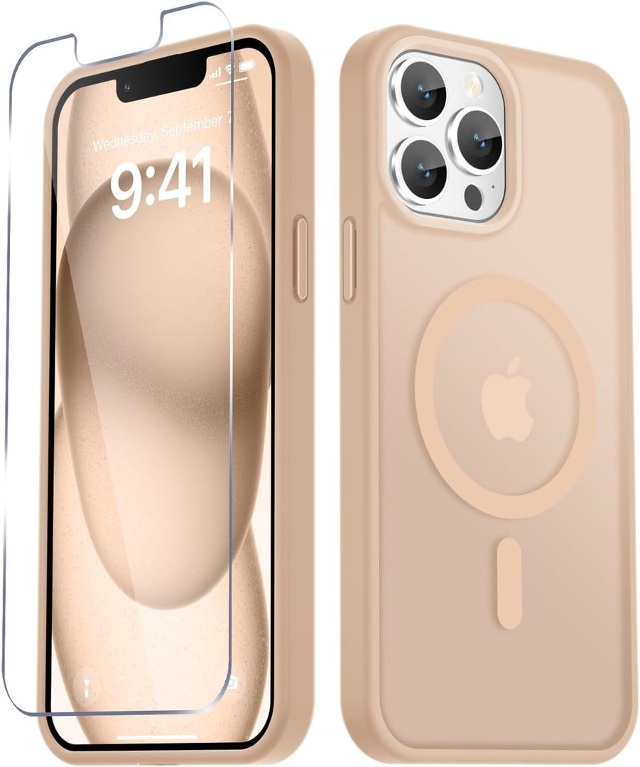 for iPhone 13 Pro Max Case, Matte Magnetic Phone Cover [with 1 Screen Protector] [Support for MagSafe] [Shockproof Military Grade Protection] Translucent Frosted Back, Coral Pink