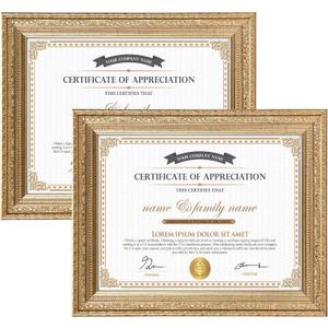 Edenseelake 8.5 x 11 Picture Frames Set of 2, Vintage Gold 8.5 x 11 Diploma Certificate Frame for Tabletop or Wall Display