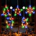 5Pcs Christmas Window Lights, Battery Powered Twinkle Lights Christmas Decorations Indoor Outdoor for Wall Door Porch Balcony Glass Decor with Suction Cup & Timer