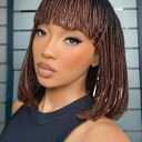 Fancy Hair Braided Wigs for Black Women Short Box Braid Wig with Bangs Synthetic Bob Braid Wig for African American Women (14, Brown)