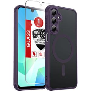 LeYi for Galaxy A16-5G Phone Case: Compatible for Samsung Galaxy A16 5G Case with Screen Protector, [Magnet Fit] Matte Translucent Soft-Touch & Full Body Shockproof Funda para A 16, Purple