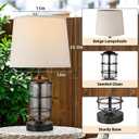 Outdoor Table Lamps Set of 2, Farmhouse Lamps for Patio Table Decor with Cord, Rustic Table Lights with Seeded Glass, 23.5" Plug-in Outdoor Lamps for Patio Waterproof (Antique Copper)