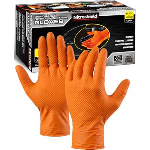 Wcy 9 Mil Heavy Duty Orange Nitrile Gloves,Raised Diamond Texture Grip,Industrial Mechanic Rubber Gloves Disposable Latex Free Chemical Resistant Guantes for Work,Cooking,Food Safe - Large,80Count