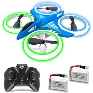 Dwi Dowellin 4.9 Inch Mini Drone for Kids LED Night Lights One Key Take Off Landing Flips RC Remote Control Small Flying Toys Drones for Beginners Boys and Girls Adults Nano Quadcopter, Blue