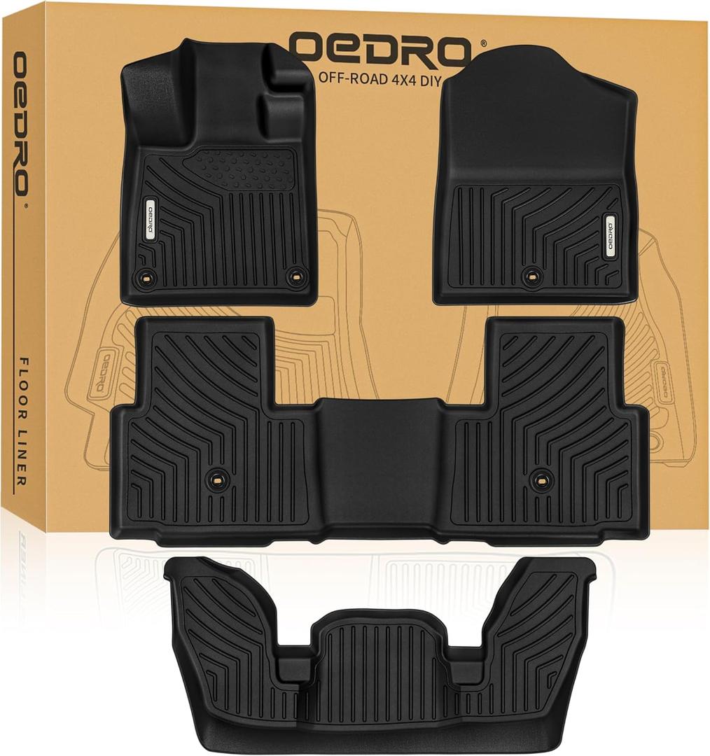 OEDRO Floor Mats Fit for Honda Pilot 2023-2025, Includes 1st, 2nd and 3rd Row Floor Liners, Custom Fit TPE All Weather Car Liners, Black