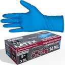 14 Mil Blue Latex Disposable Gloves, Extended Cuff, Powder-Free, Textured Grip | Heavy-Duty Industrial Gloves (Medium)