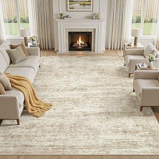 Area Rug Abstract Distressed Washable Large Living Room Rug | Non Slip Backing, Stain Resistant Indoor Decor Soft Carpet for Bedroom Dining Room Home Office Beige/Brown
