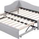 L-Shaped Double upholstered Sofa Bed with pop-Out Bed Frame, Beige/Grey/Pink Linen Fabric, 80 inches Long x 42 inches Wide x 33 inches high, no Mattress Base Required, 400 lbs Weight Limit. (Grey)