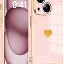 ZiZioen Compatible with iPhone 15 Case for Women Girls, Luxury Fashion Plating Edge & Cute Love Heart Soft TPU Shockproof Protection Phone Case for iPhone 15 6.1 Inches, Pink