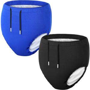 Glitopper 2 Pcs Youth Special Needs Reusable Diapers Swim Diaper Waterproof Incontinence Underwear for Swimming, Unisex(Black, Navy Blue, 5-8 Years)