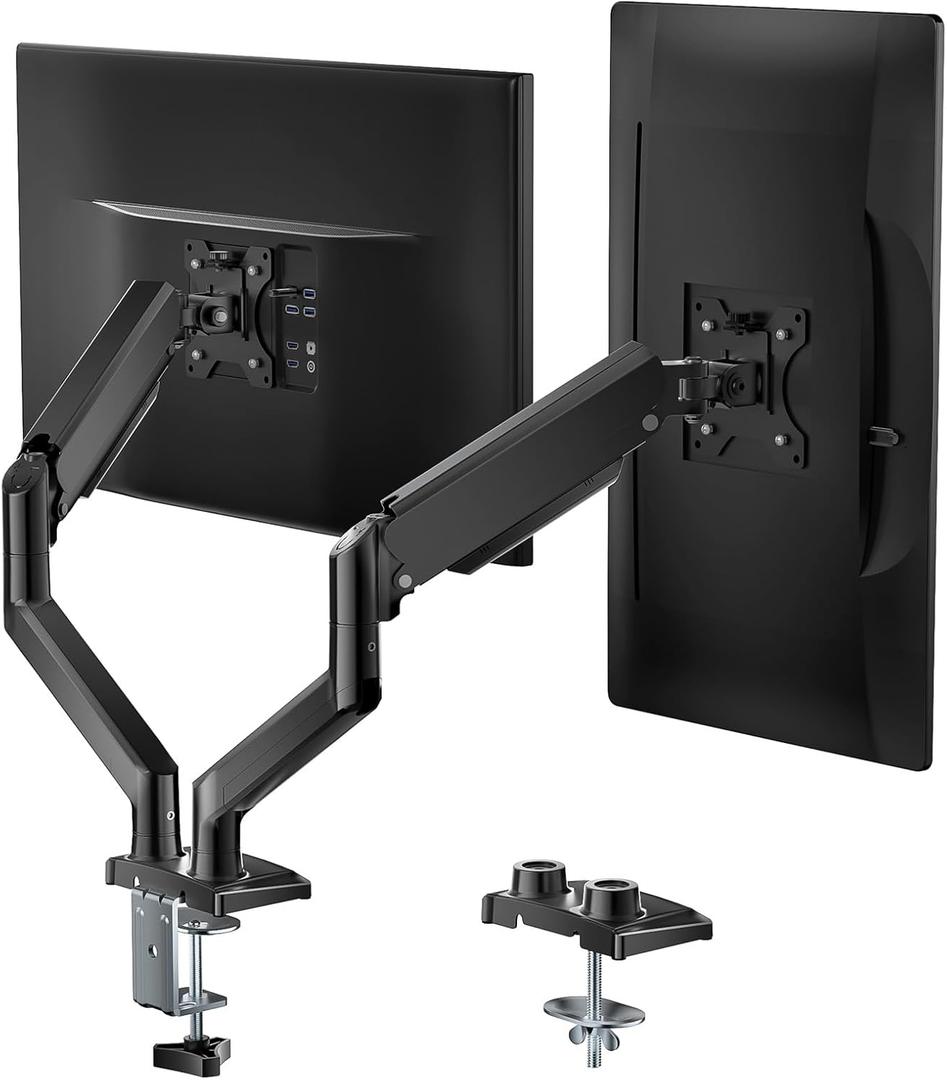 WALI Dual Monitor Mount, Adjustable Gas Spring Monitor Desk Stand for 2 Monitors, Heavy Duty Monitor Arm up to 32 Inch Screen, Hold up to MAX 22lbs, Max Mounting Holes 100x100mm (GSMP002N), Black
