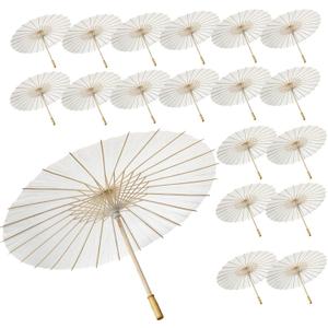 20 Pack Paper Umbrellas - Chinese & Japanese Parasols, Decorative DIY Oiled Paper Painting Umbrellas for Wedding Bridal Party Decor, Photography Prop, White, 23.8 Inches