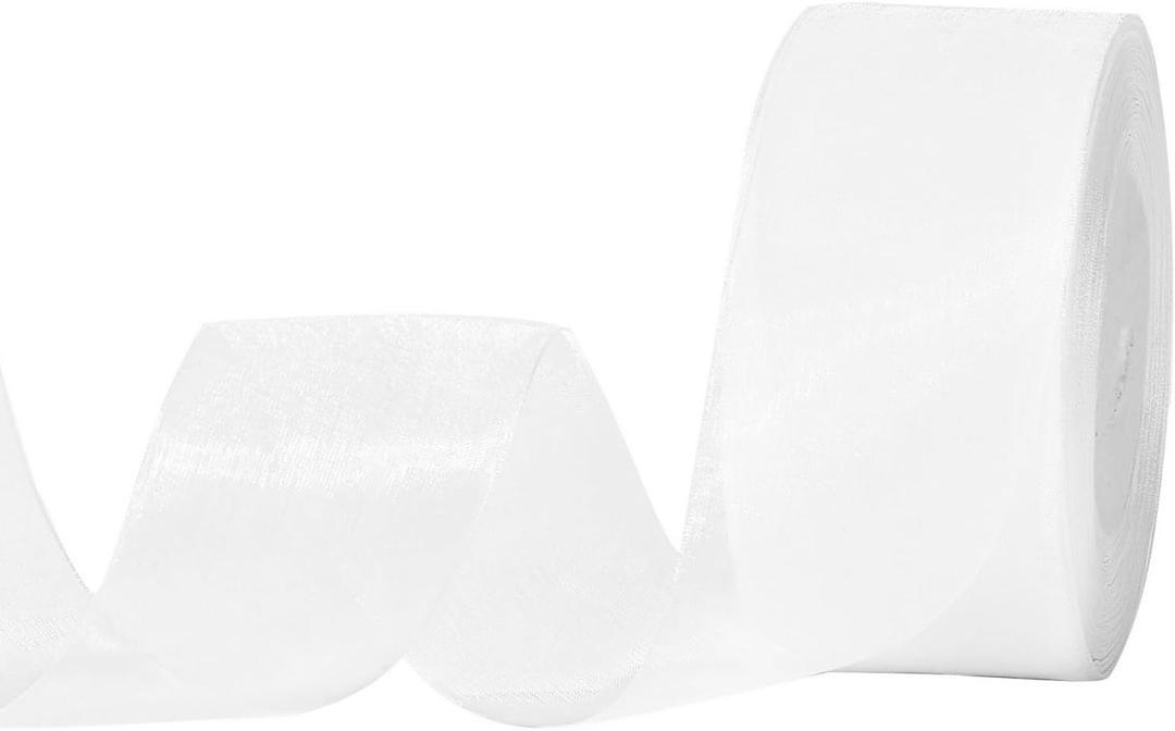 White Organza Ribbon 2 Inch, Ysibbon White Sheer Ribbon Perfect for Gift Wrapping, Wedding Decor-50 Yard