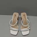 IDIFU IN3 High Heels Strappy Chunky Block Heels Square Toe Three Strap Slip On Heels Comfortable Slides Heeled Sandals Sexy Wedding Party Dress Shoes Open Toe Mules for Women 
(White Pu, 5)