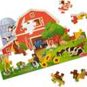 Melissa & Doug Busy Barn Shaped Jumbo Floor Puzzle, 32-Piece Barn-Shaped Jigsaw Puzzle with Farm Animals, 3 x 2 Foot Toddler Puzzles for Kids Ages 3+