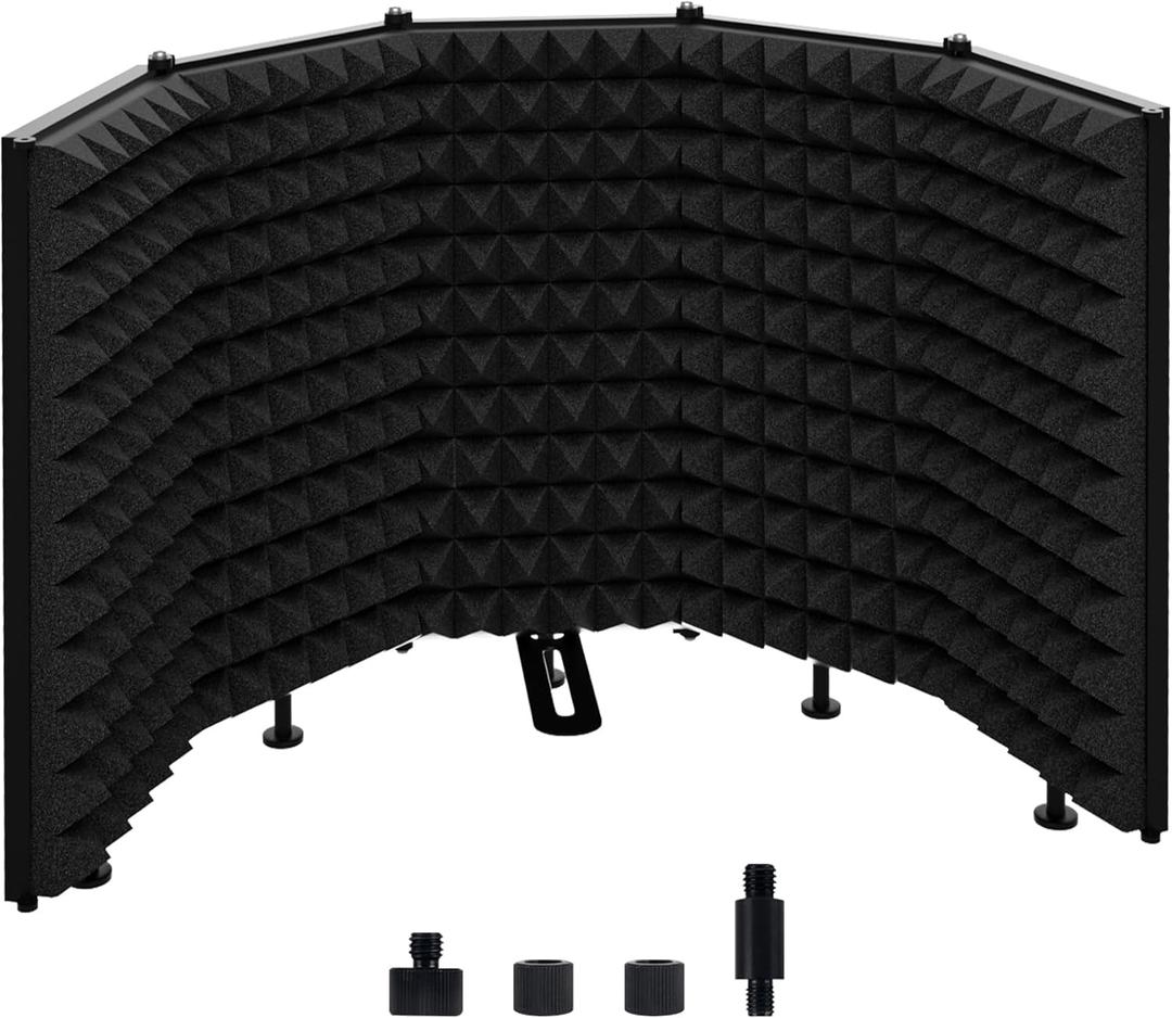 5-Panel Foldable Microphone Isolation Shield  Portable Soundproof Vocal Booth for Recording, Studio Mic Shield Compatible with Blue Yeti and Other Microphones
