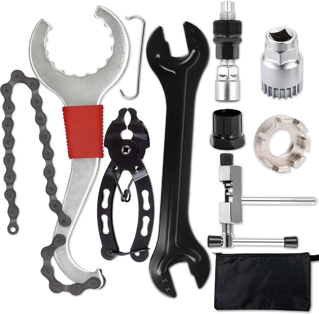 Bike Tool Kit,8 Professional Bicycle Repair Tools for Mountain Bike with 3-in-1 Cassette Remover Wrench Crank Puller Extractor Bottom Bracket Freewheel Remover Link Pliers Chain Breaker (8Pcs-Black)