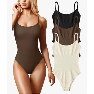 OQQ Women's 3 Piece Bodysuits Sexy Ribbed Sleeveless Adjustable Spaghetti Strips Tops Leotard 2025 Summer
S