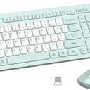 Silent Keyboard and Mouse Combo Wireless,ful-Sized Wireless Keyboard and Adjustable DPI Mouse, 2.4GHz USB Receiver, Keyboard and Mouse for PC, Windows, MAC, Desktop, Laptop (Mint Green-B)