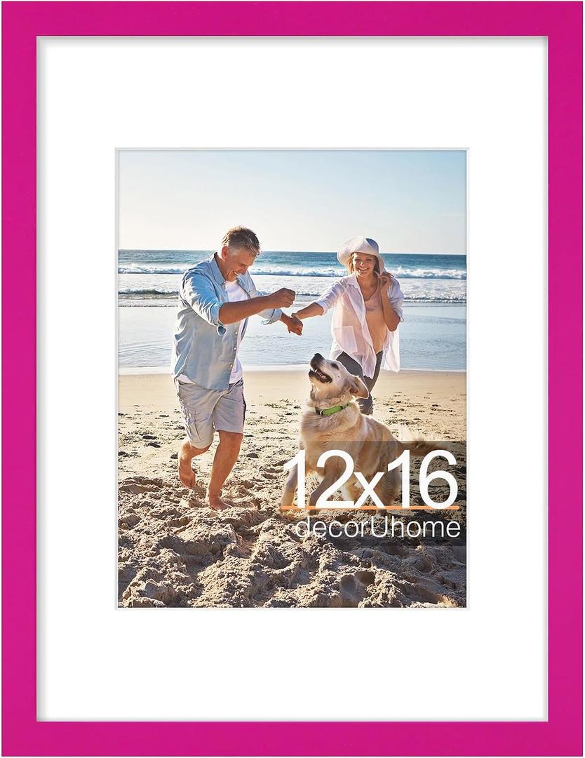 decorUhome 12x16 Picture Frame, Display 8.5x11 Certificate with Mat or 12x16 Poster without Mat, Wall Mounting Photo Frame, Magenta, 1 Pack