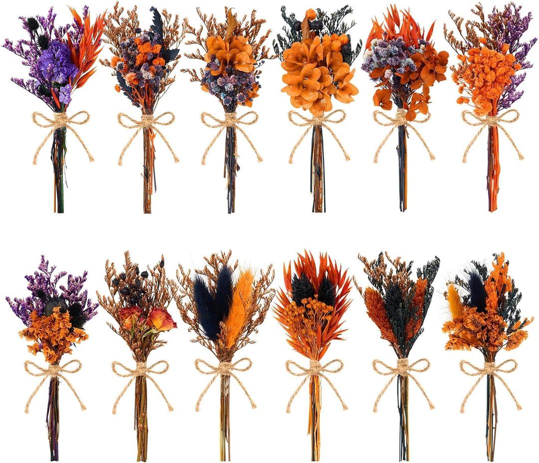 12/24 PCS Charming Dried Flowers Bouquet for Vase Various Dried Wildflowers with Stems Mini Handmade Wildflowers Natural Real Flowers Bulk Flowers Craft (Colorful World, 12PCS)