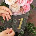 Wedding Table Numbers 1-10 with Holders, 5 x 7 Inch Transparent Acrylic Reception Table Signs Golden Letters, Number Cards for Party, Restaurant