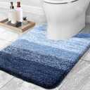 OLANLY Luxury Toilet Rugs U-Shaped 24x20, Extra Soft and Absorbent Microfiber Bathroom Rugs, Non-Slip Plush Shaggy Bath Mat, Machine Wash Dry, Contour Bathroom Mats for Toilet Base, Navy