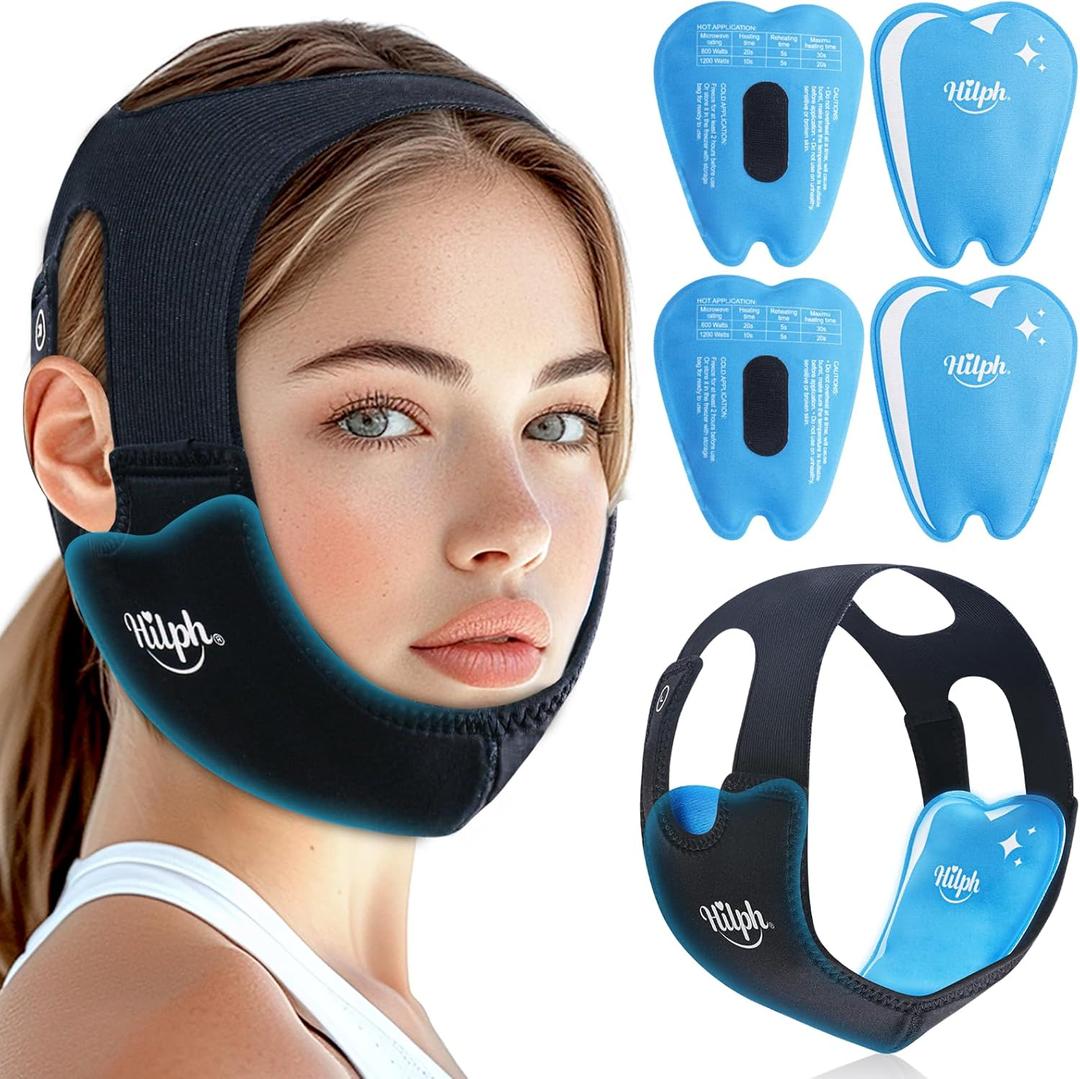 Hilph Easy Wear Jaw Ice Pack with Pull-On Design for Women & Teens, 4 Hot/Cold Therapy Face Oral Ice Packs with Ear Cutouts for Wisdom Teeth Removal, TMJ & Jaw Pain, Post-Surgery & Tonsillectomy