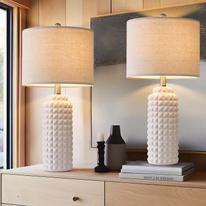 Modern Ceramic Table Lamps - Bedside Lamps Set of 2, White Tall Adjustable Lamps for Bedrooms & Living Room
