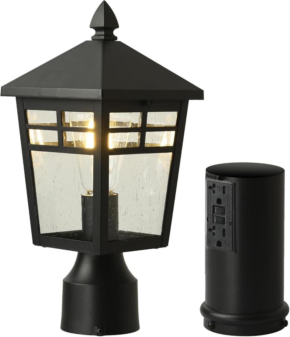 Dust to Down Post Light Fixtures, Lamp Posts Outdoor Lighting with GFCI Outlet, Outdoor Post Light for Garden Patio Yard Pathway Driveway (GFCI Outlet, 1 Pack, Black)