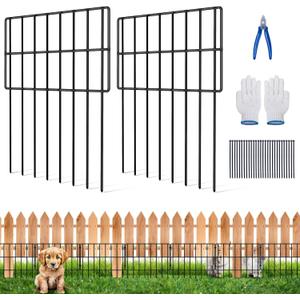 Animal Barrier Fence Stakes, 17in (H) x 5.4ft (L) No Dig Garden Decorative Rustproof Metal Defense Fence, 25 Pack Dog Rabbits Blocker for Outdoor Yard