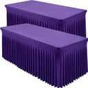 2 Packs Purple Spandex Table Covers 6 Foot, Fitted Stretch Table Cloth with Skirts 72x30 Inch, Wrinkle-Free Floor Length Rectangle Tablecloths for Trade Show Weddings Parties Banquets Events