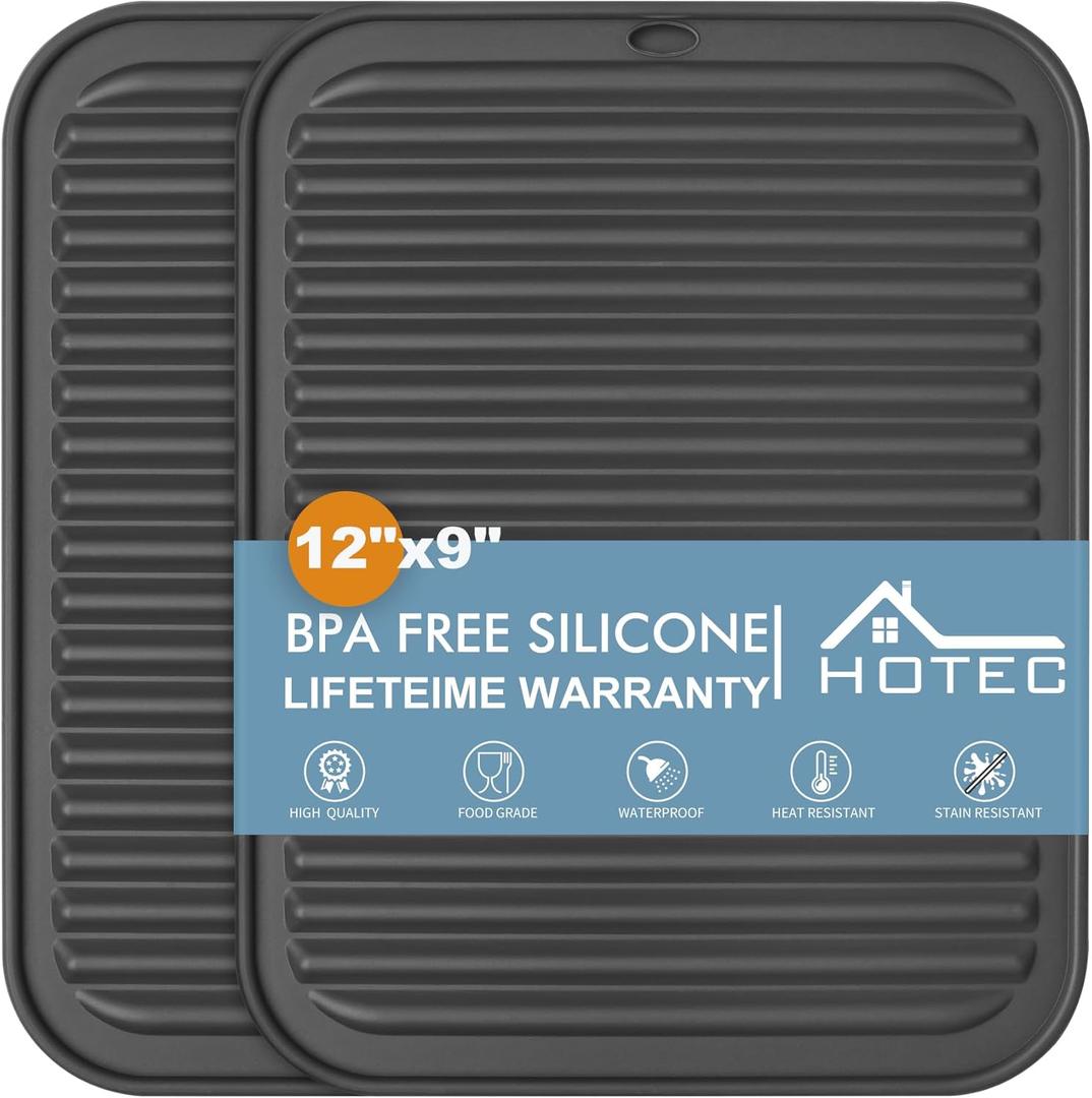 HOTEC 446 Heat Resistant BPA Free Silicone Trivets for Hot pots and Pans, for Kitchen Counter Dish Drying Mat, Set of 2 Dark Grey