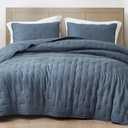 Chezmoi Collection Glen 3-Piece Crescent Stitched Quilt Set, Oversized King Size, Steel Blue - Rayon Derived from Bamboo & Polyester Blended, Soft Breathable Cooling Bedspread for Hot Sleepers