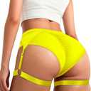Women's Booty Shorts with Garters High-Waisted Biker Hot Pants Gym Workout Running Shorts Rave Outfits for Festival (S, Yellow)