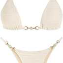 ZAFUL Bikini Sets for Women Halter Two Piece Swimsuits Sexy Triangle Bikinis Textured Cheeky Bathing Suit (Beige, M)