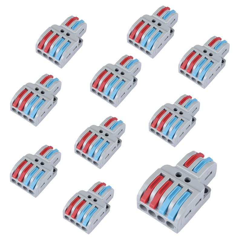 10 Pack Lever Wire Nut Connectors Conductor Compact Quick Wiring, Push in Terminal Wire Connector, LT-422 (2 in 4 Out)