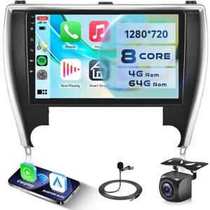 8-Core 4G+64G Qual-comm Snapdragon Chip Car Radio for Toyota Camry 2015 2016 2017, Rimoody Car Stereo Carplay Android Auto 3D car Model Display GPS WiFi 10.1 Inch IPS Touchscreen Mirror Link Camera