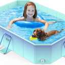 MoKo Non-Inflatable Swimming Pool for Kids and Pets, Framed Swimming Pools, Foldable Dog Pool with Sturdy Support, Space-Saving Kiddie Pool, Collapsible Kids Pool, Glacial Blue (S Size-59.8 x 45.2 x 17.7")