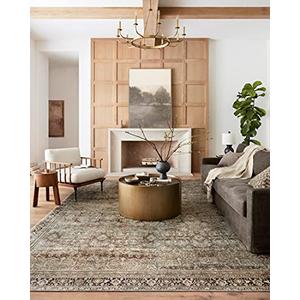 Loloi Layla Collection LAY-03 Olive/Charcoal 3'-6" x 5'-6" .13" Thick Accent Rug, Soft, Durable, Vintage Inspired, Distressed, Low Pile, Non-Shedding, Easy Clean, Printed, Living Room Rug
