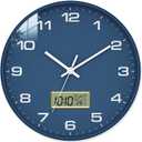 12 Inch Wall Clock, Silent Non-Ticking Analog with LCD Display, Battery Operated, Perpetual Calendar, Date, Weekday & Temperature (C/F), Tempered Glass for Living Room, Bedroom, Kitchen, Office